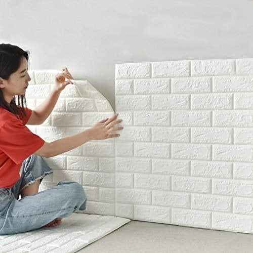 1piece )3d Wall Stickers Faux Brick White Brick | Bedroom Home Decor Waterproof Self Adhesive Living Room Wallpaper