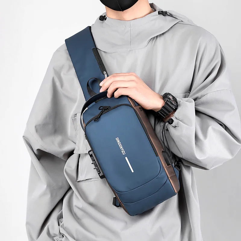 Blue & Brown | Multifunction Anti-Theft USB Charging Crossbody Shoulder Bag | Stylish, Secure, and Ready for Adventures