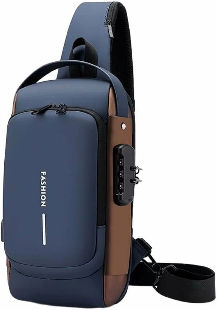 Blue & Brown | Multifunction Anti-Theft USB Charging Crossbody Shoulder Bag | Stylish, Secure, and Ready for Adventures